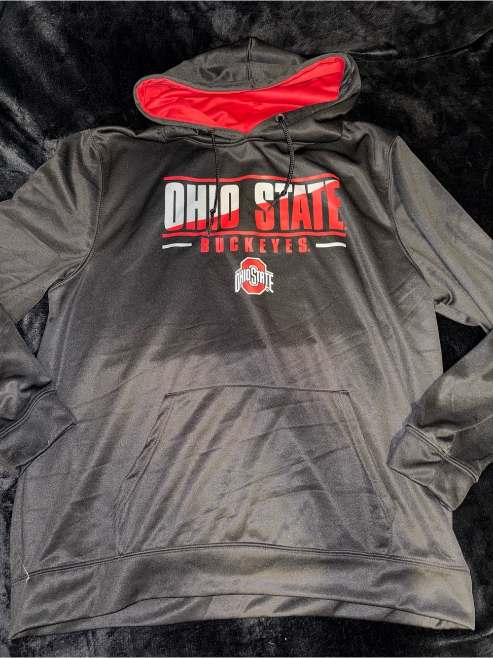 Colosseum Black Hoodie with Red Lining and Ohio State Buckeyes Logo